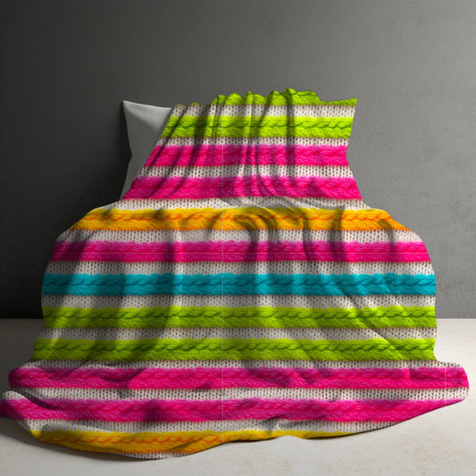 Bright Neon Knit Stripes Blanket - Super Soft Cozy Throw | Arimel by Emily