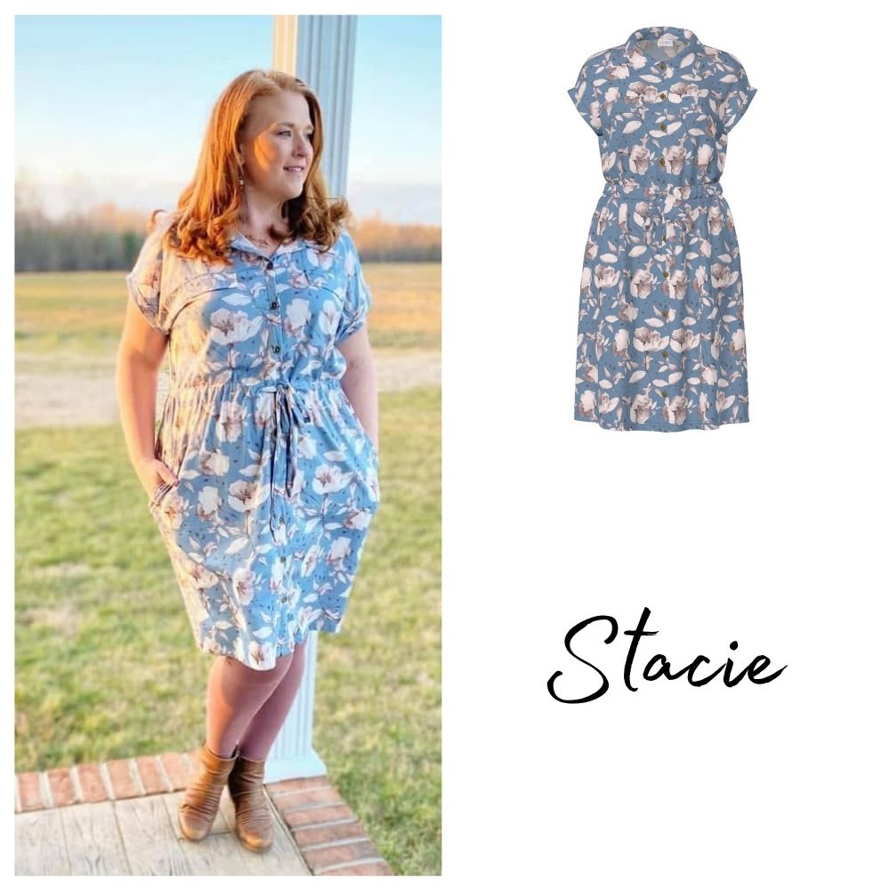 Stacie Shirt Dress - Light Blue Pink Floral