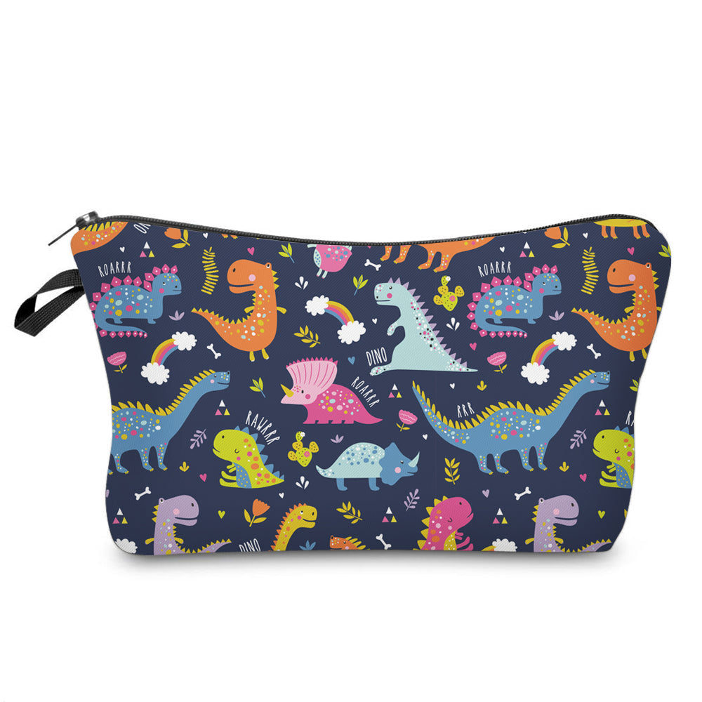 Rawr Dino on Slate Blue zipper pouch by Arimel by Emily, ships same day