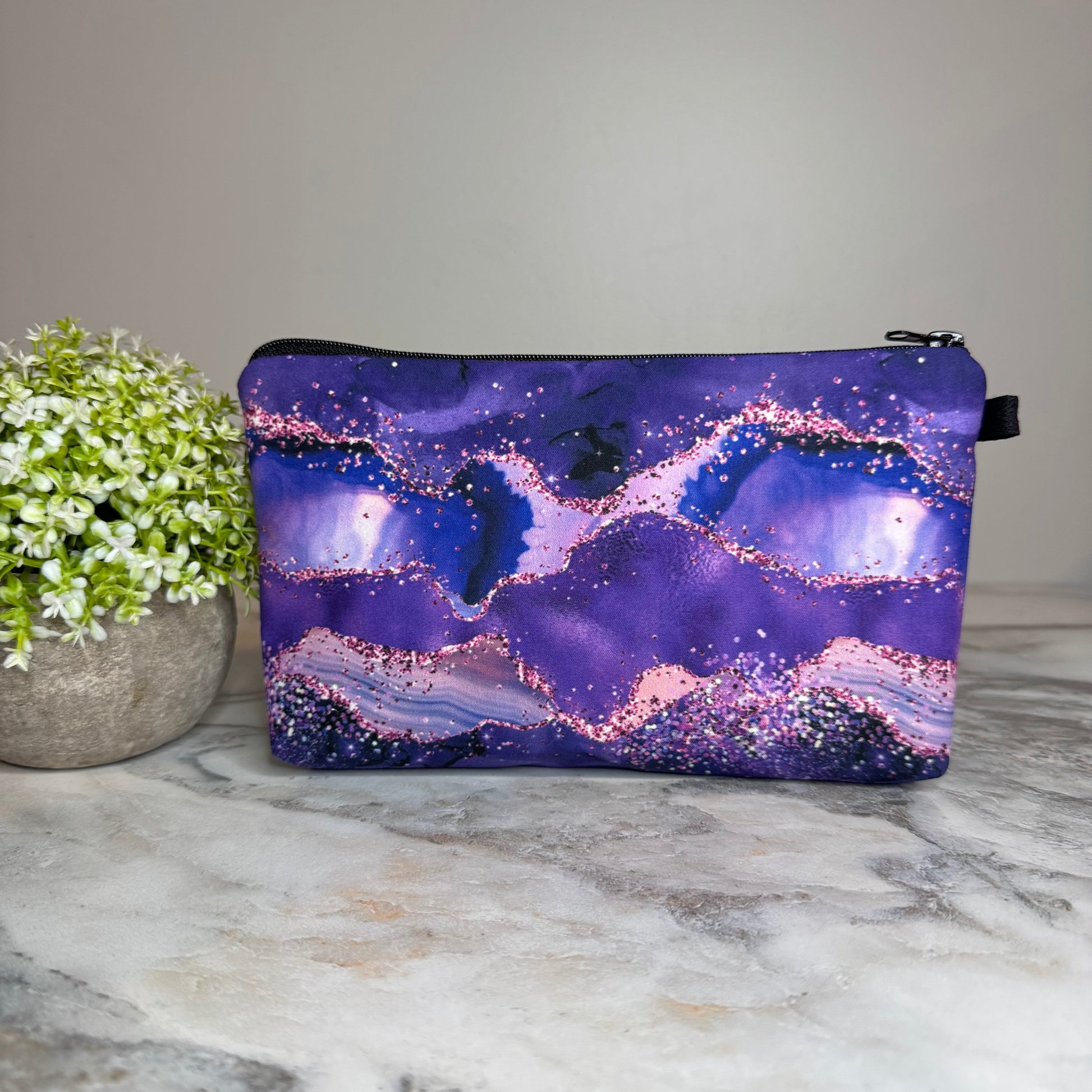 Purple Rose Gold Sparkle Waves zipper pouch by Arimel by Emily