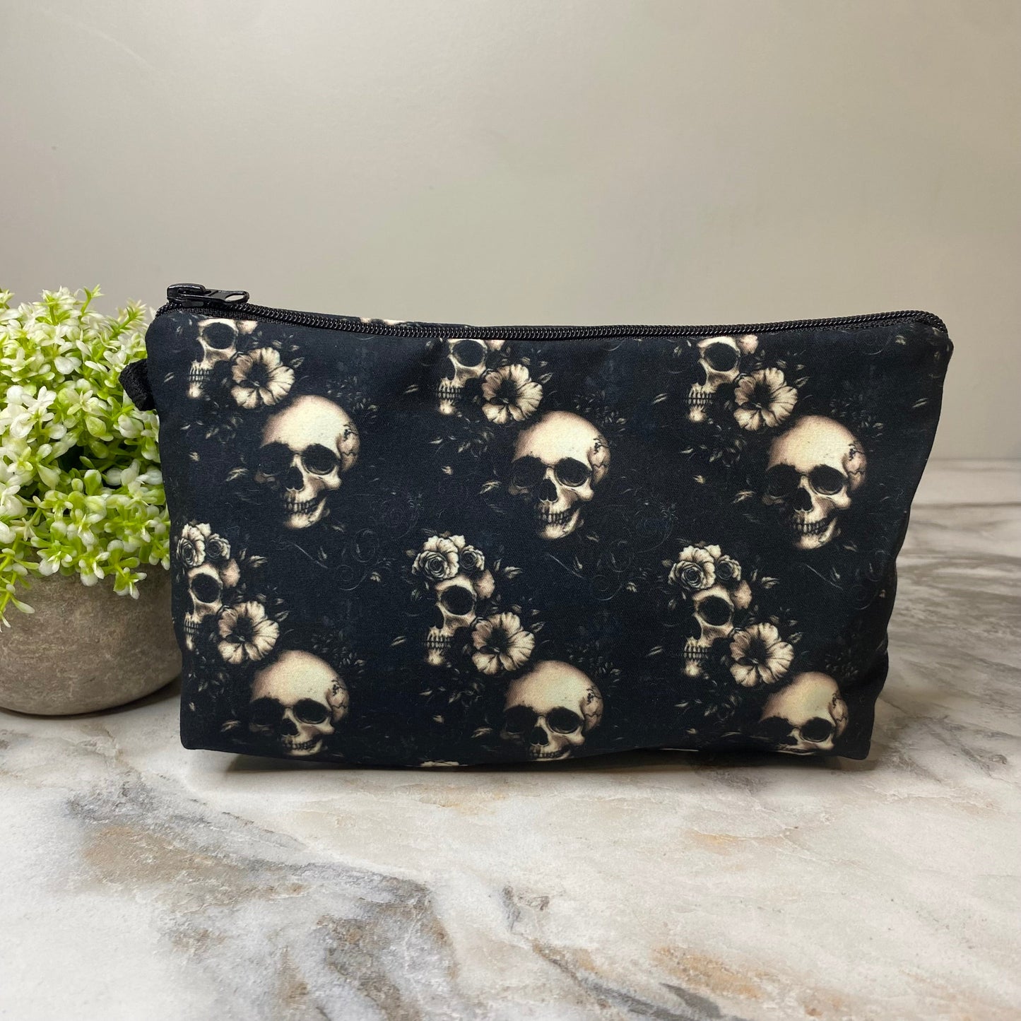 Pouch - Black Floral Skull