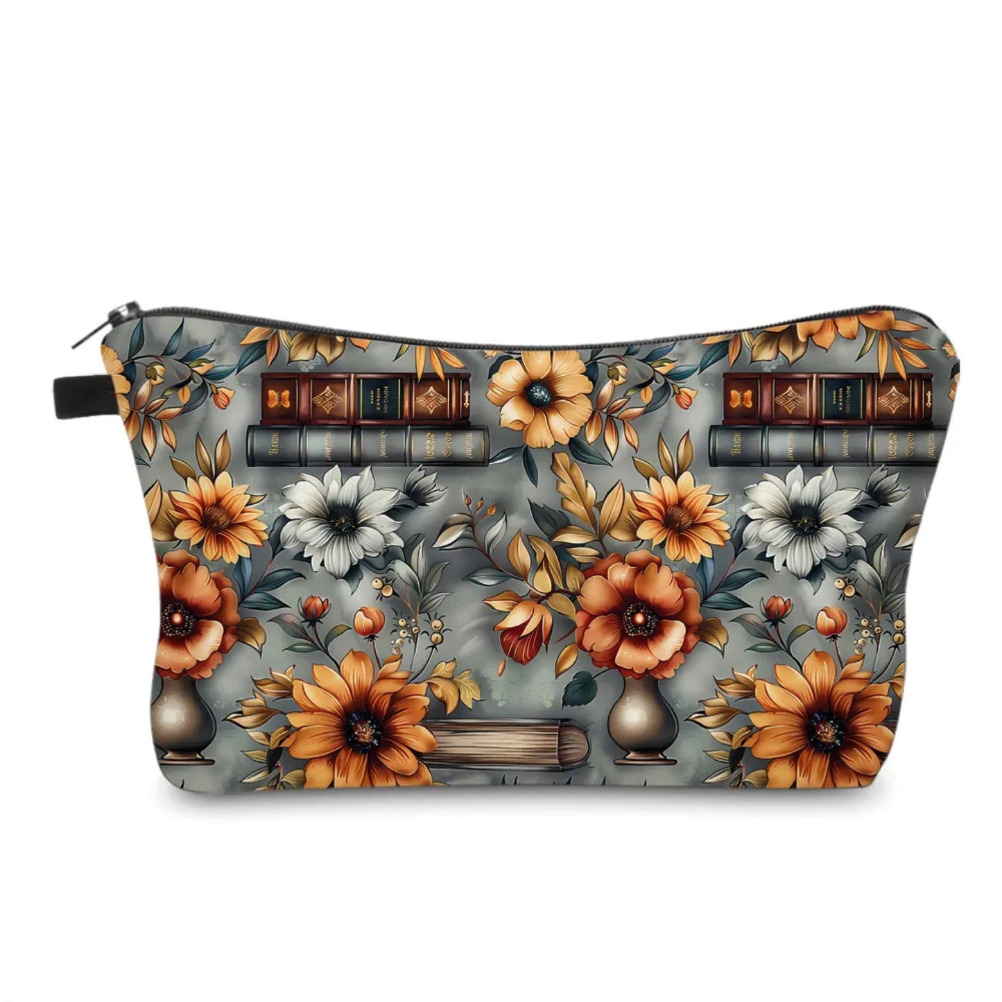 Pouch - Floral Books on Grey