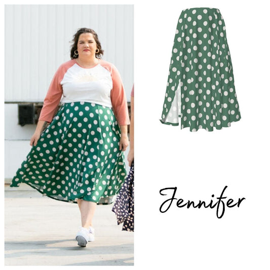 Jennifer Skirt - Green White Large Polka Dot
