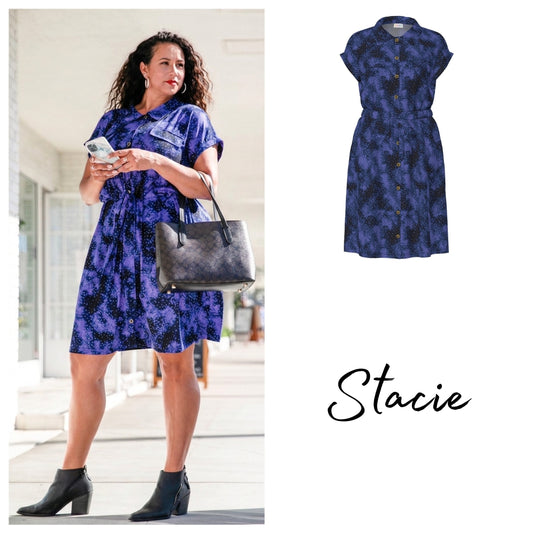 Stacie Shirt Dress - Black Blue Wash Mini Dot