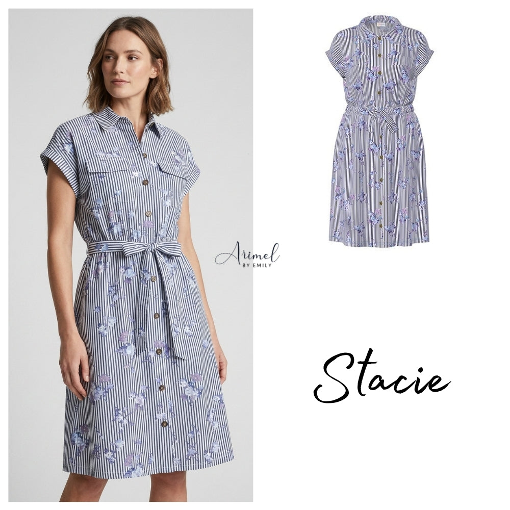 Stacie Shirt Dress - Blue Floral Stripe