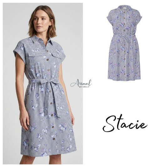 Stacie Shirt Dress - Blue Floral Stripe