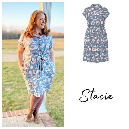 Stacie Shirt Dress - Light Blue Pink Floral