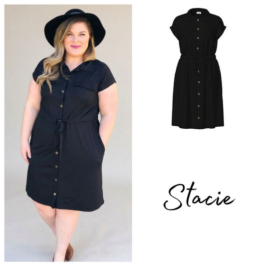 Stacie Shirt Dress - Black Solid