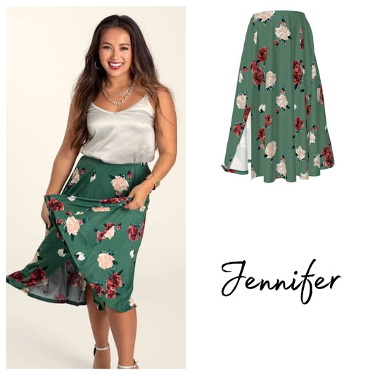 Jennifer Skirt - Green Red Ivory Floral