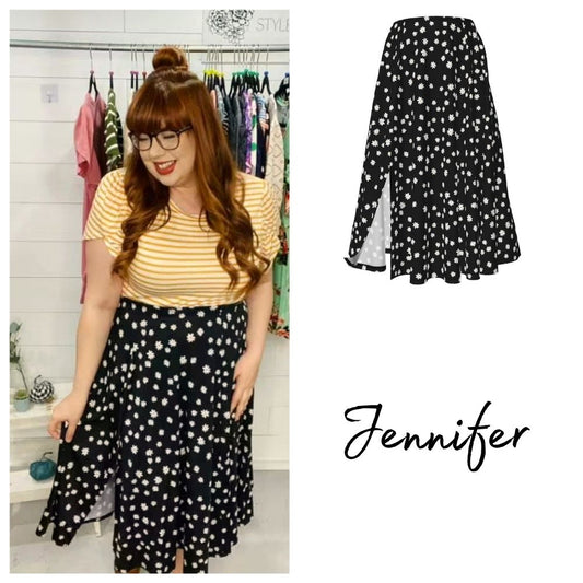 Jennifer Skirt - Black White Daisies