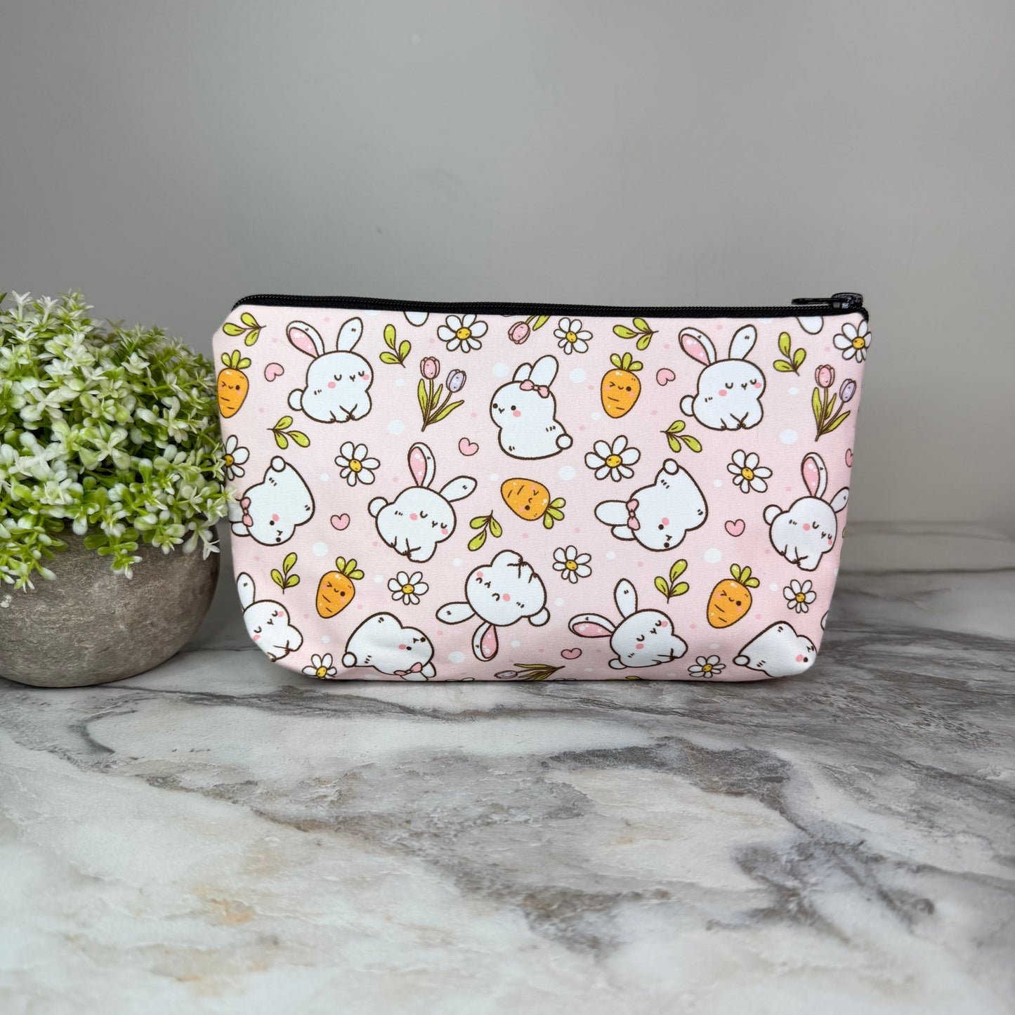 Bunny Carrot on Pink Easter pouch by Arimel by Emily