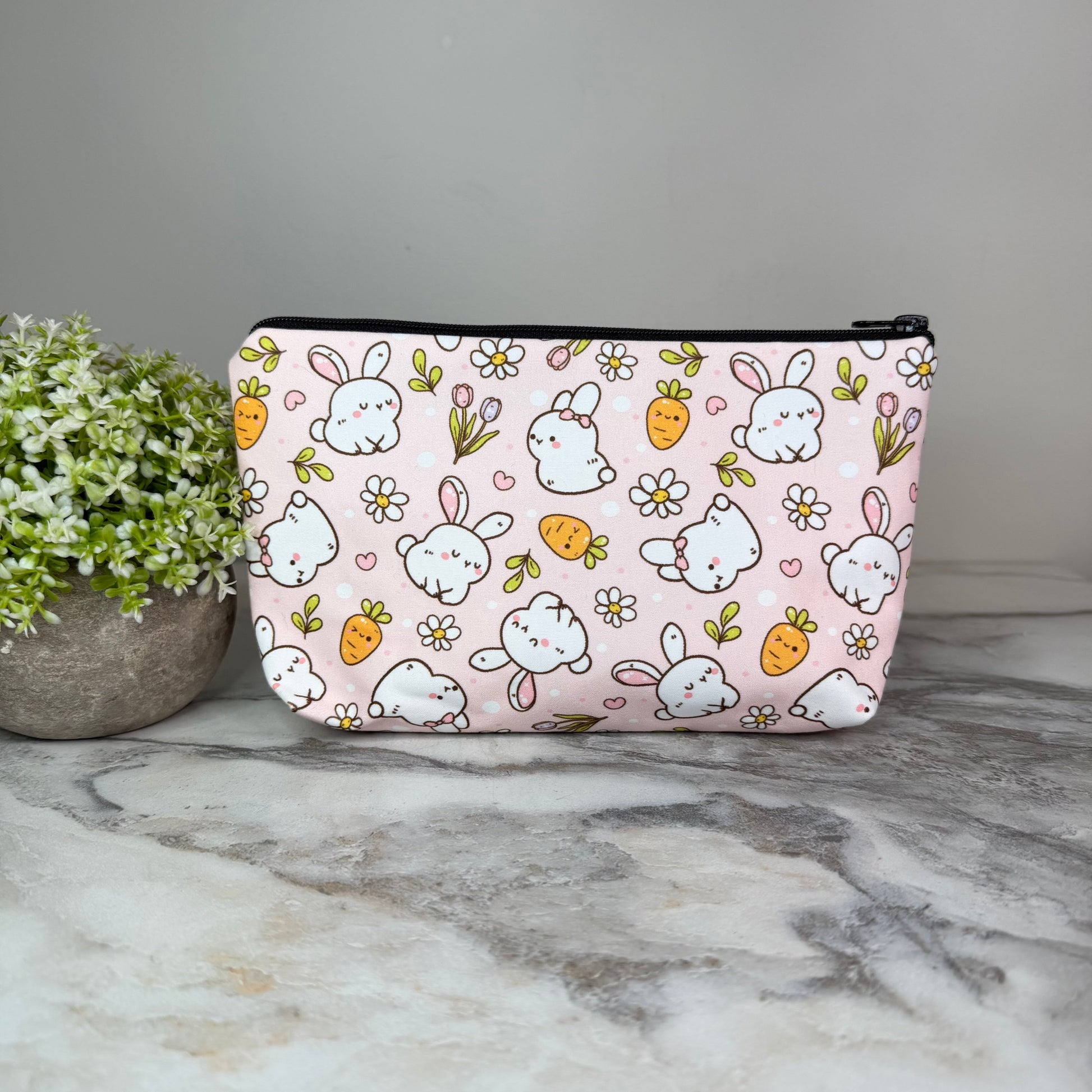 Bunny Carrot on Pink Easter pouch by Arimel by Emily