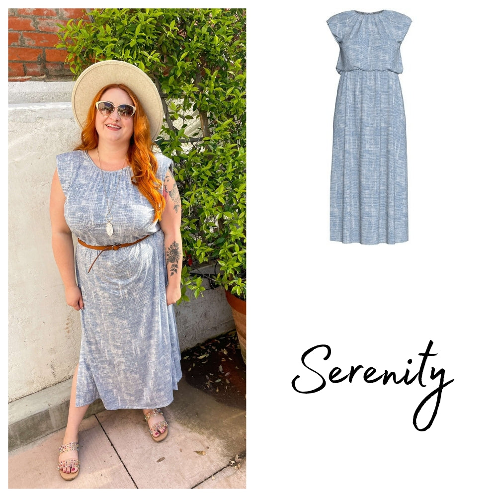 Career Serenity Maxi Dress - Light Blue Cross Hatching