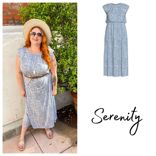 Career Serenity Maxi Dress - Light Blue Cross Hatching